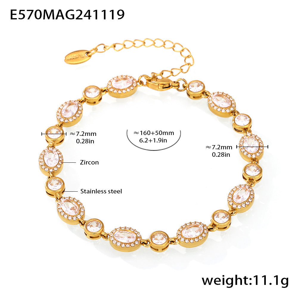 D관 - 스타 큐빅 세팅 핸드메이드 체인 고급 스테인리스 스틸 PVD 18K 도금 팔찌 [E570-571] 24.11-4