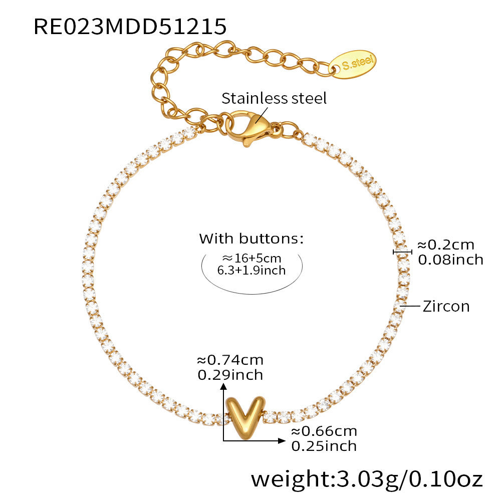 D관 - 스테인리스 스틸 18K 도금 알파벳 큐빅 팔찌 [RE023] 25.12-3