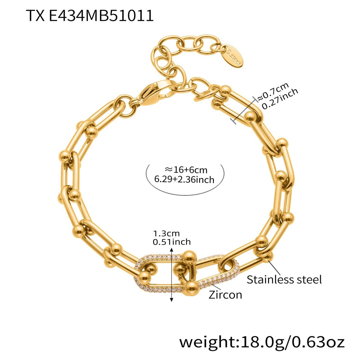 D관 - 스테인리스 스틸 18K 도금 말굽 버클 큐빅 목걸이 팔찌 귀걸이 [TXP434-TXE434-TXF434] 25.10-3