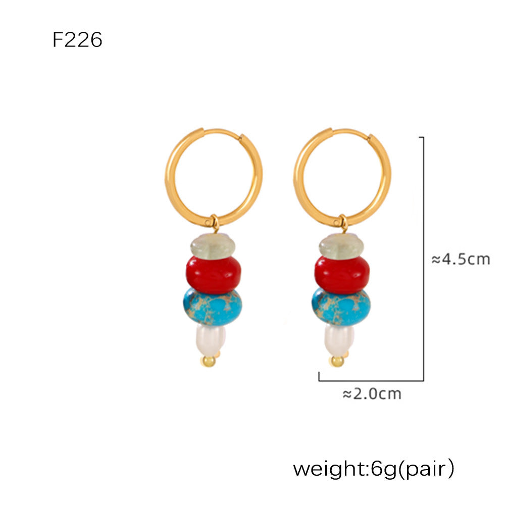 D관 - 티타늄 스틸 원형 천연석 진주 태슬 귀걸이 [F1230] 24.12-4
