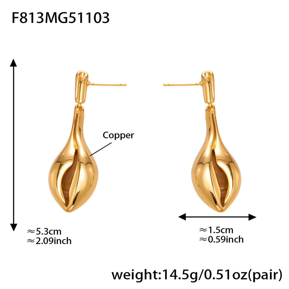 D관 - 18K 도금 조개껍질 디자인 드롭 스터드 귀걸이 [F813] 25.11-1