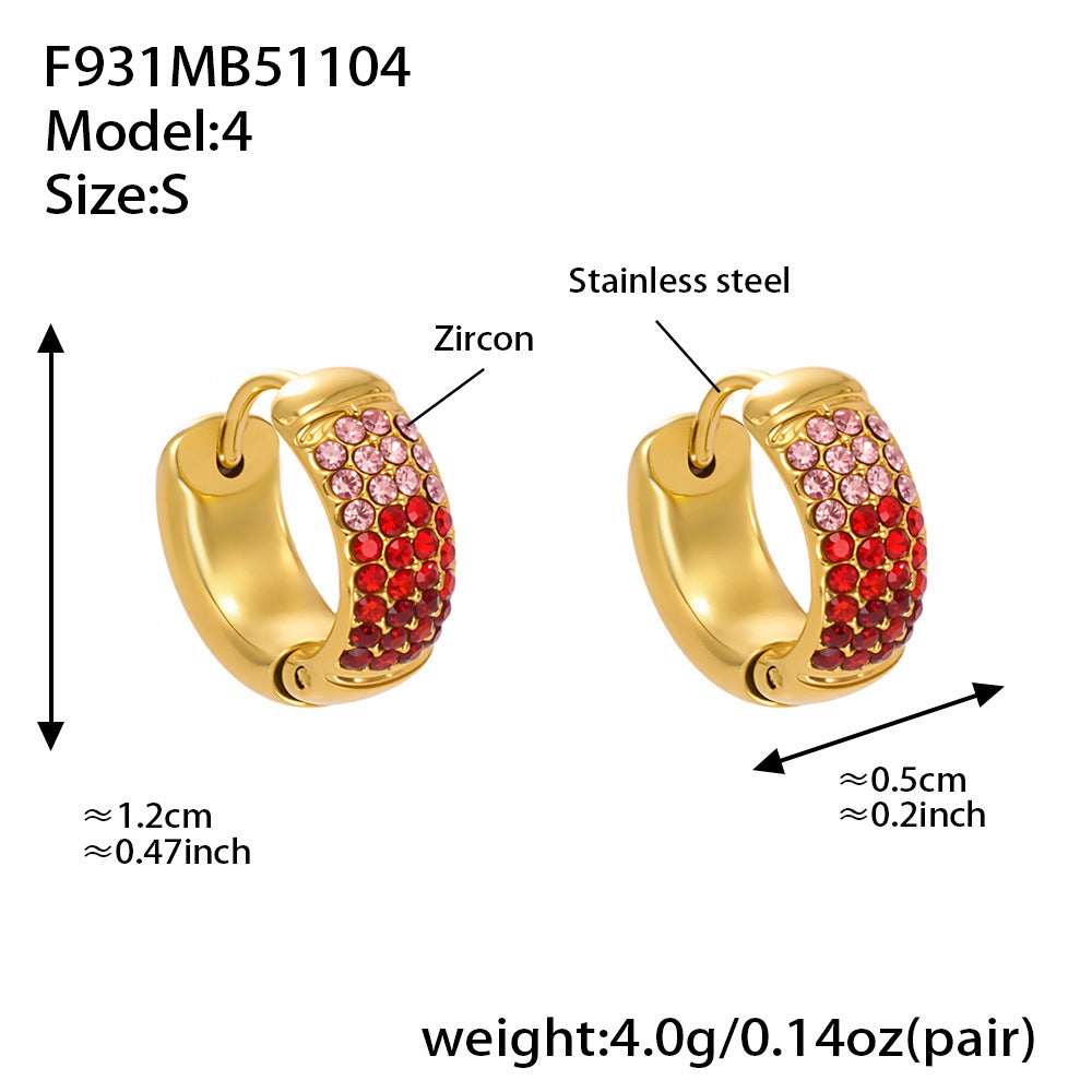 D관 - 스테인리스 컬러 믹스 큐빅 18K 도금 후프 링 귀걸이 [F931] 25.11-2