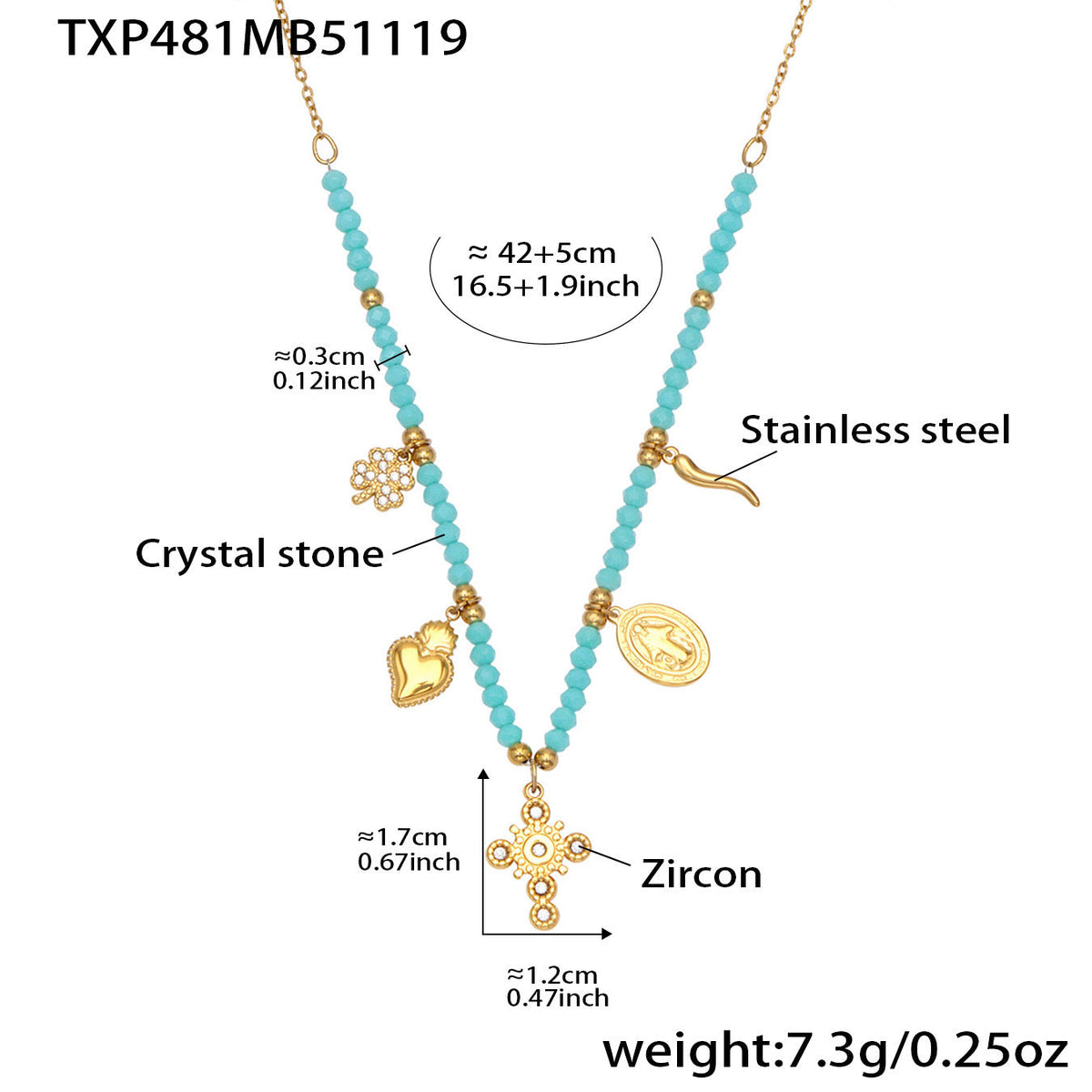 D관 - 스테인리스 스틸 크리스탈 펜던트 큐빅 팔찌 목걸이 [TXP481] 25.11-4