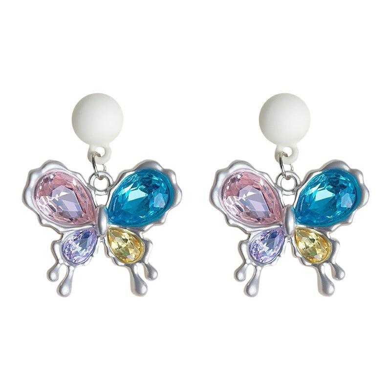 C관 - 봄 여름 유리 크리스탈 컬러 버터플라이 은침 귀걸이 [3653] 24.03-4