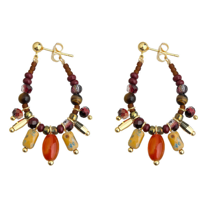 C관 - 925 은침 핸드메이드 글라스 천연석 호안석 홍마노 귀걸이 [6969] 25.10-5