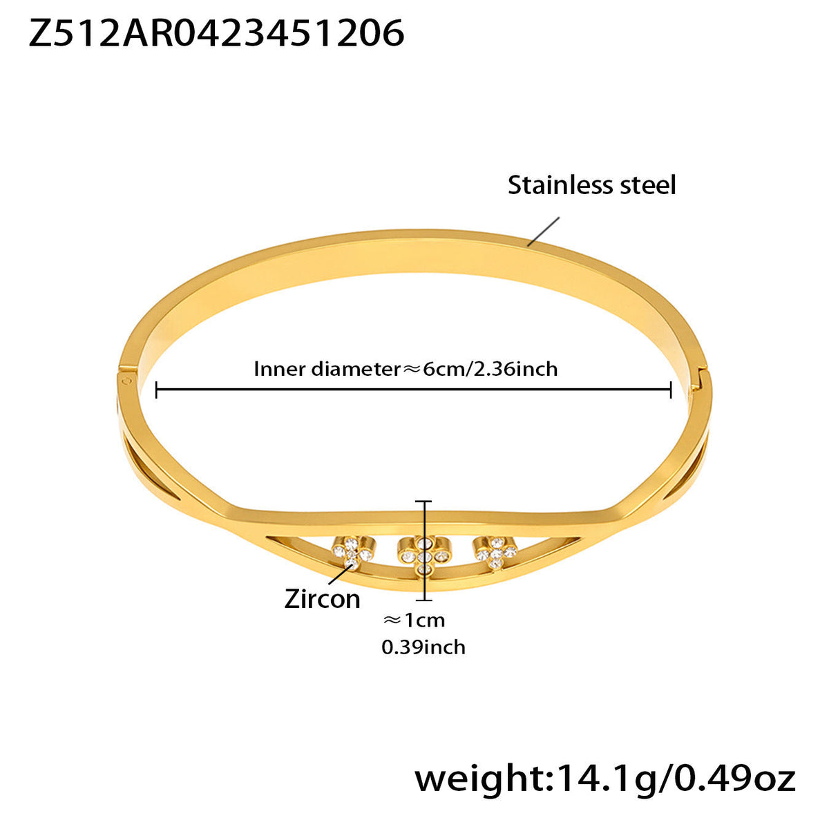 D관 - 큐빅 라인 18K 도금 스테인리스 스틸 뱅글 팔찌 [Z512-15] 25.12-2