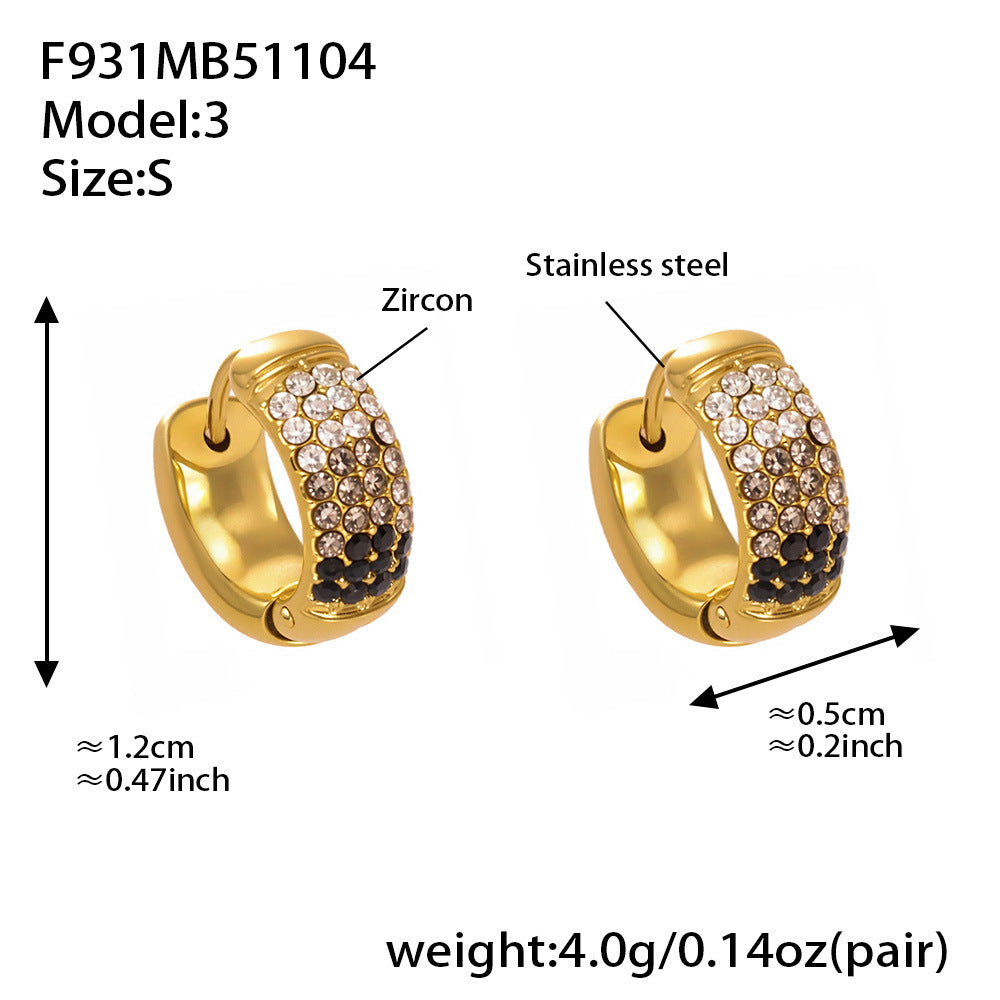 D관 - 스테인리스 컬러 믹스 큐빅 18K 도금 후프 링 귀걸이 [F931] 25.11-2