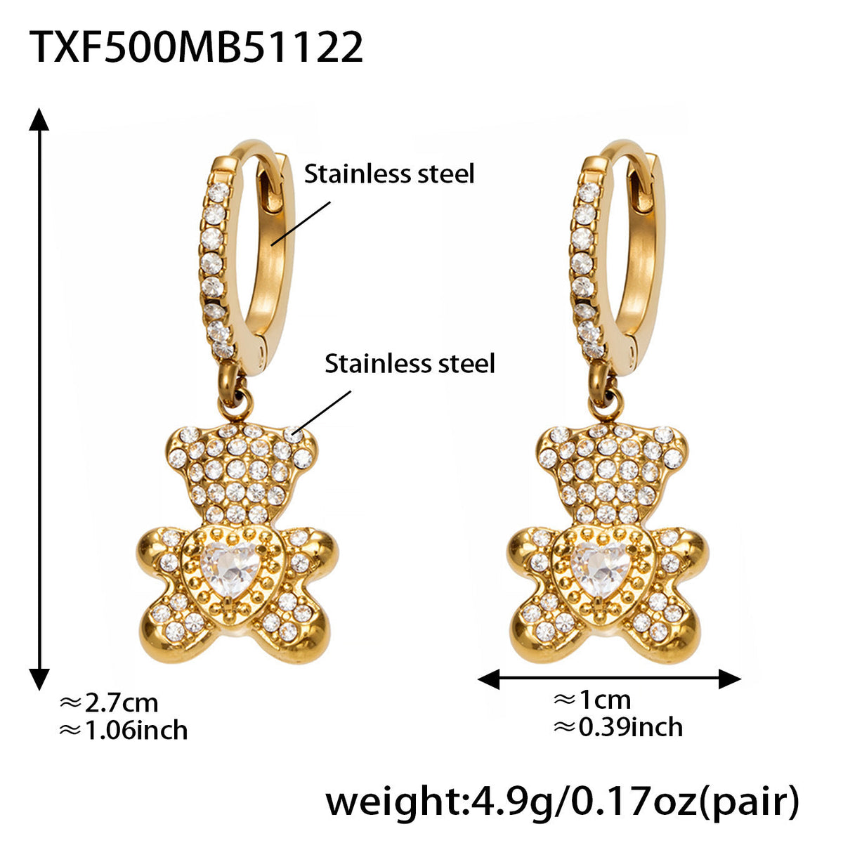 D관 - 스테인리스 스틸 곰 리본 하트 풀큐빅 펜던트 목걸이 팔찌 귀걸이 [TXP500] 25.11-4