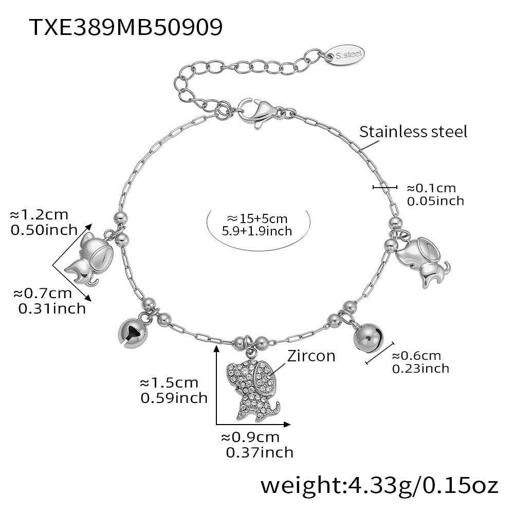 D관 - 18K 도금 스테인리스 스틸 큐빅 강아지 방울 목걸이 팔찌 [TXP389-TXE389] 25.09-2