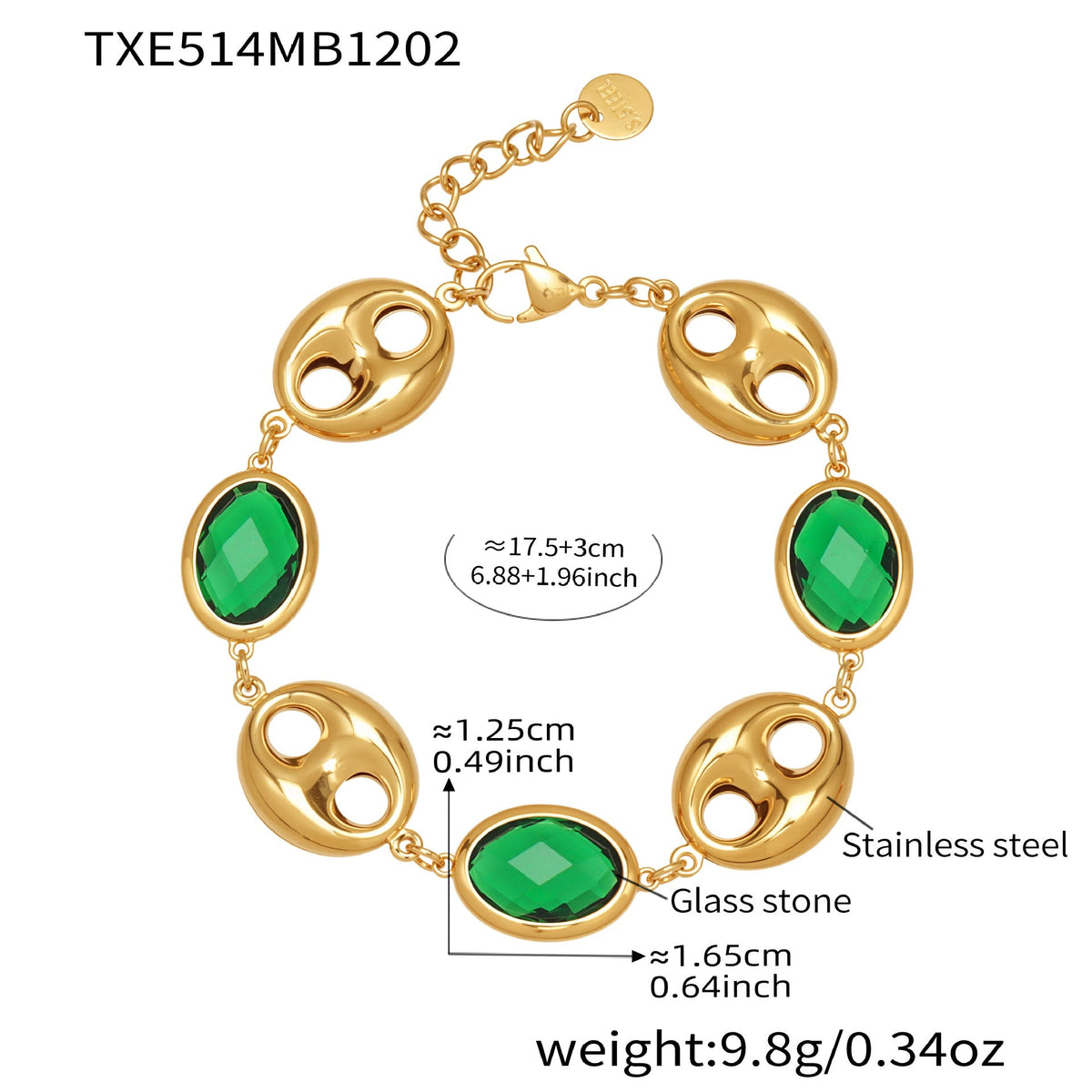 D관 - 돼지코 글라스 스톤 18K 도금 스테인리스 스틸 목걸이 팔찌 [TXP514] 25.12-2