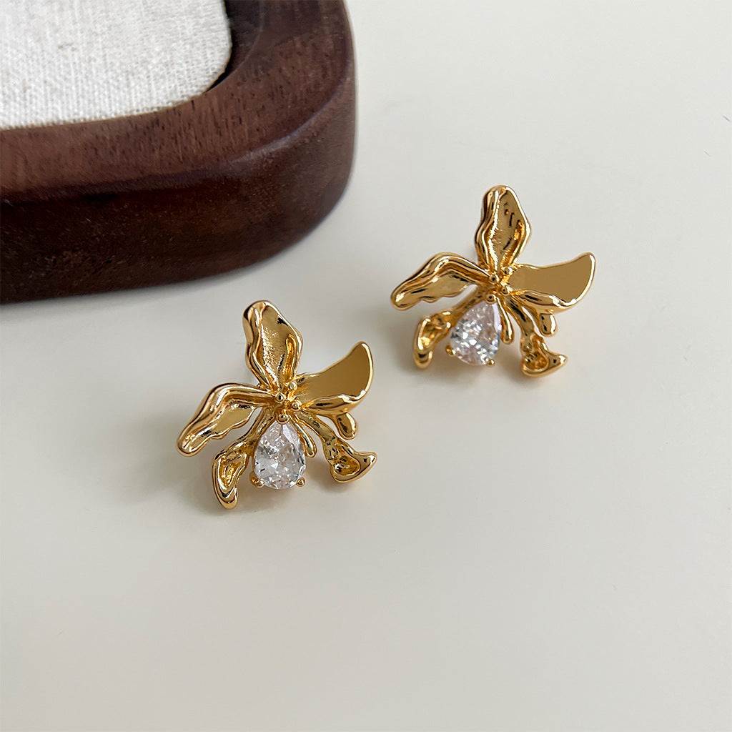 C관 - 미니 큐빅 플라워 에나멜 독창적 스윗한 14K 도금 귀걸이 [4445-4518] 24.07-2