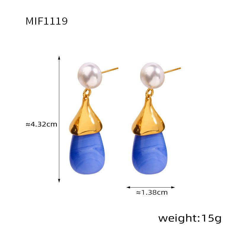 D관 - 유니크 디자인 모조 진주 티타늄 스틸 골드 여성 엘레강스 레진 드롭형 귀걸이 [F1119] 24.03-2