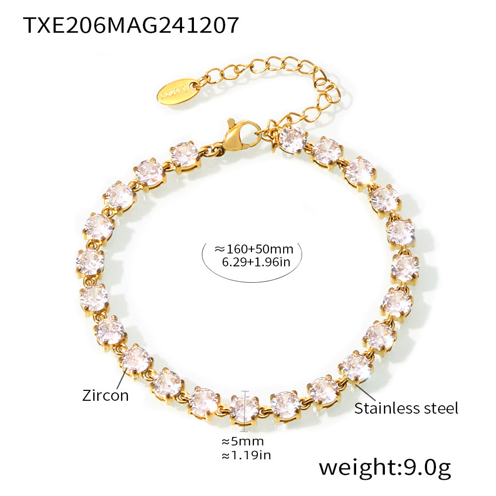 D관 - 18K 골드 도금 스테인리스 스틸 핸드메이드 5mm 컬러 큐빅 목걸이 팔찌 [TXP206-TXE206] 24.12-2