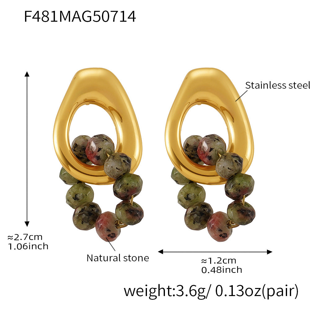 D관 - 18K 도금 터키석 천연석 스테인리스 스틸 귀걸이 [F481-F943] 25.07-3