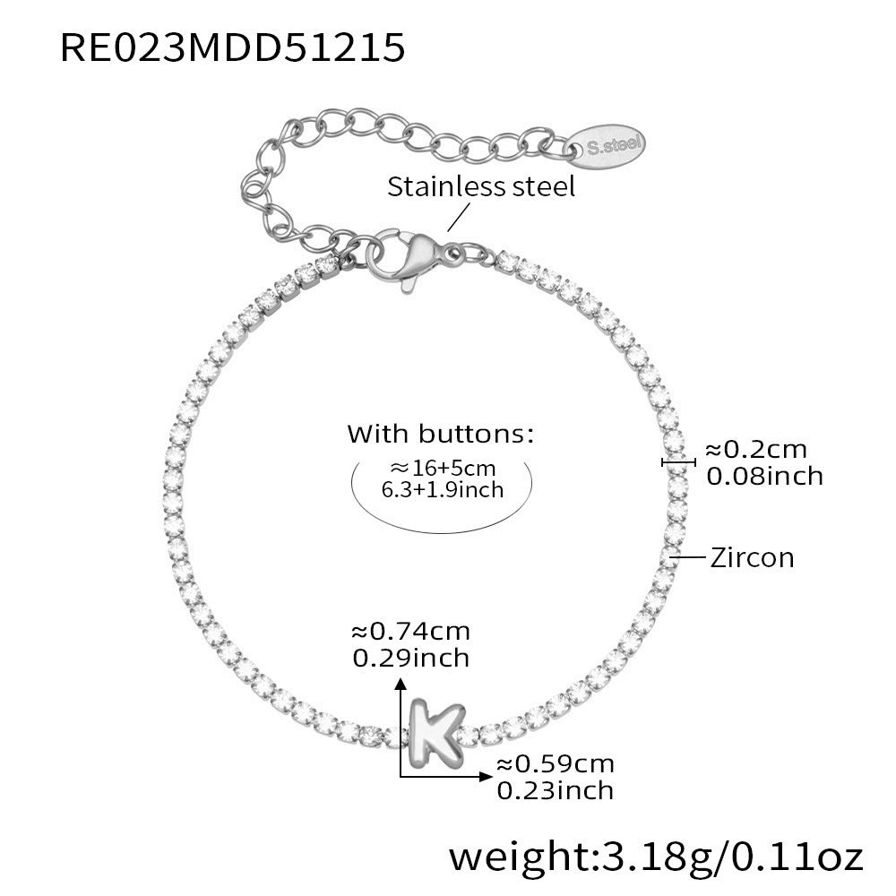 D관 - 스테인리스 스틸 18K 도금 알파벳 큐빅 팔찌 [RE023] 25.12-3