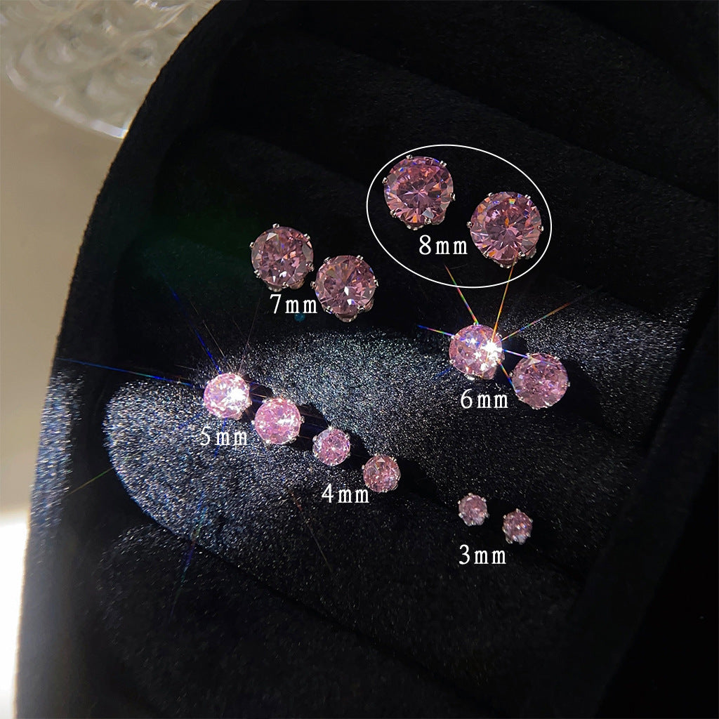 C관 - 미니멀 핑크 큐빅 귀걸이 소녀 감성 은침 귀걸이 [3774-3779] 24.04-3