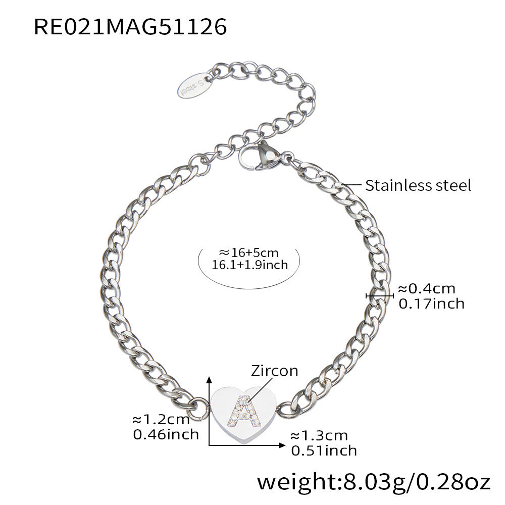 D관 - 스테인리스 스틸 하트 알파벳 큐빅 18K 도금 펜던트 목걸이 [RP021] 25.12-1