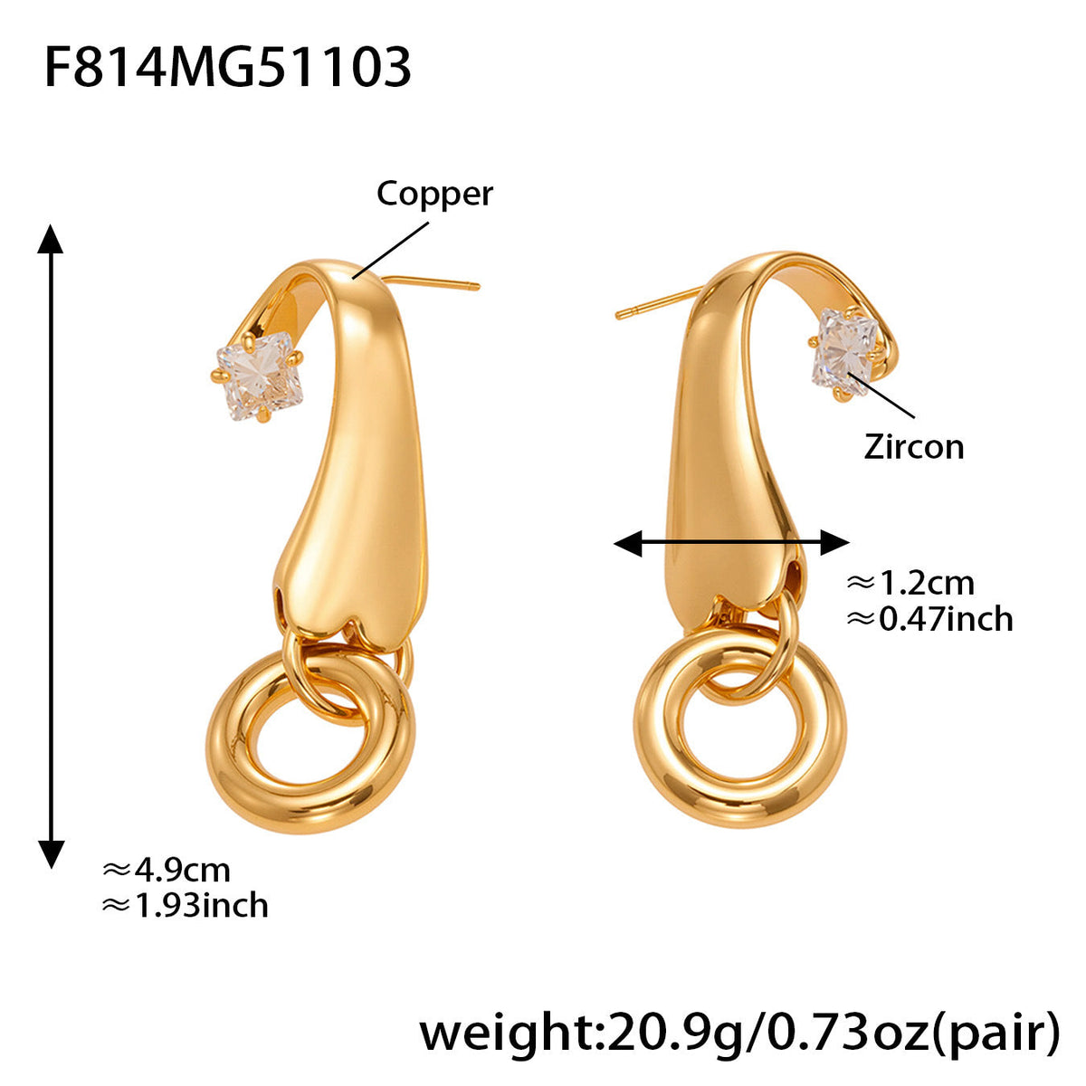 D관 - 도금 원형 갈고리 큐빅 드롭형 귀걸이 [F814] 25.11-1