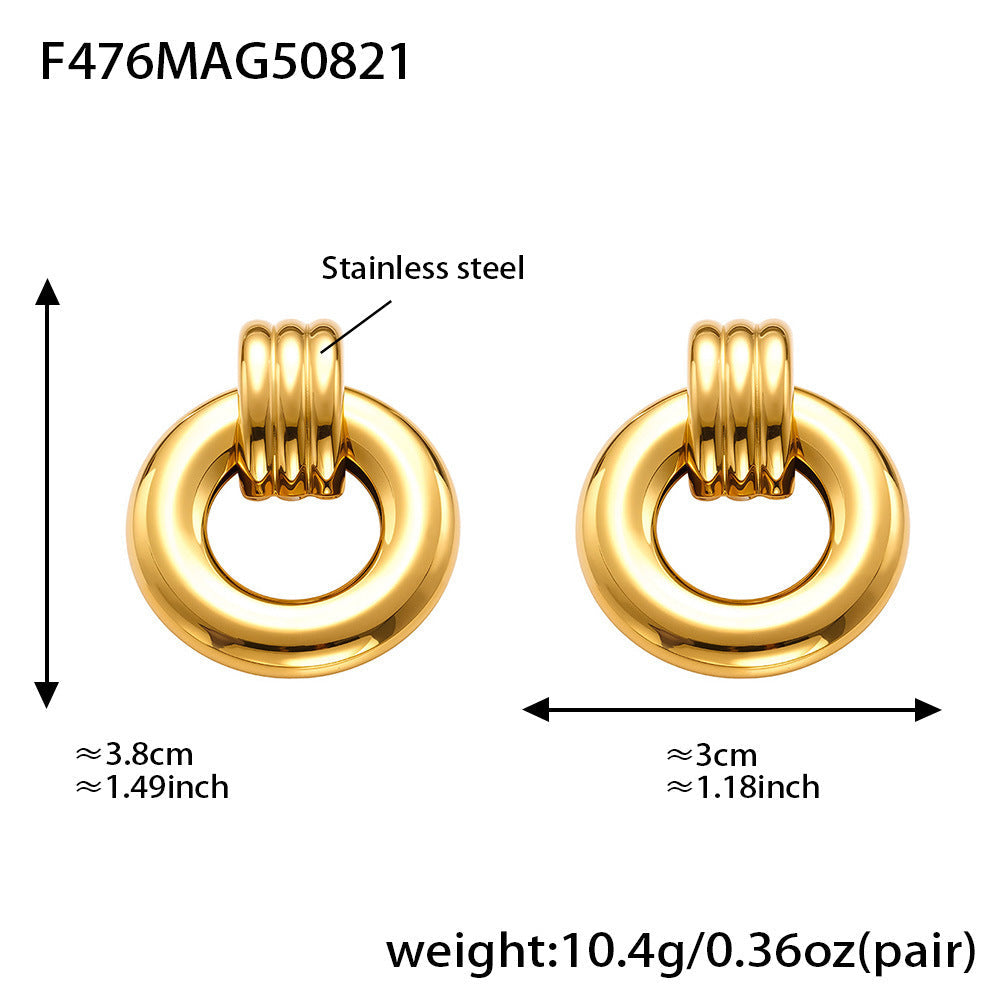 D관 - 스테인리스 스틸 18K 도금 더블 링 드롭 귀걸이 [F475-F476-F483] 25.08-5