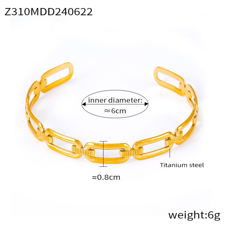 D관 - 티타늄 스틸 18K 도금 체인 스타일 오픈 미니멀 팔찌 [Z310] 24.06-4
