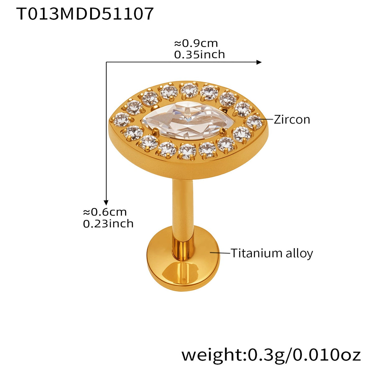 D관 - 티타늄 합금 스틸 입술용 단품 피어싱 [T009] 25.11-2