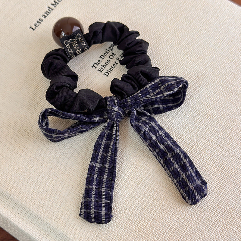 E관 - 체크 스트라이프 리본 방울 곱창 헤어밴드 [27488] 25.09-4