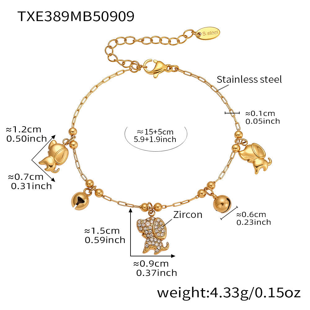 D관 - 18K 도금 스테인리스 스틸 큐빅 강아지 방울 목걸이 팔찌 [TXP389-TXE389] 25.09-2