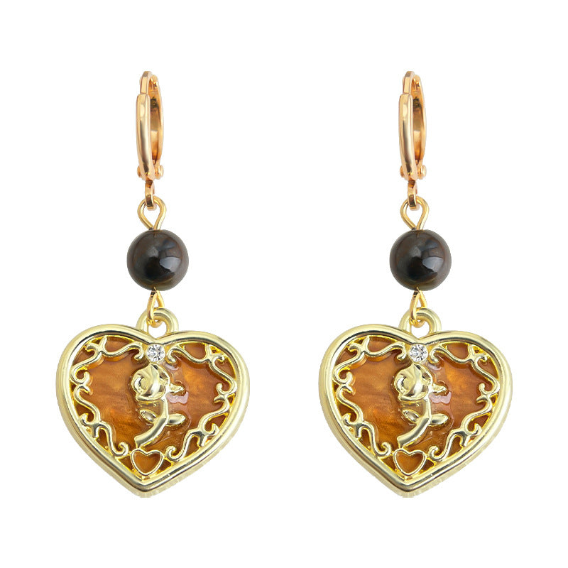 C관 - 하트 레진 플라워 호안석 핸드메이드 귀걸이 [7148] 25.11-4