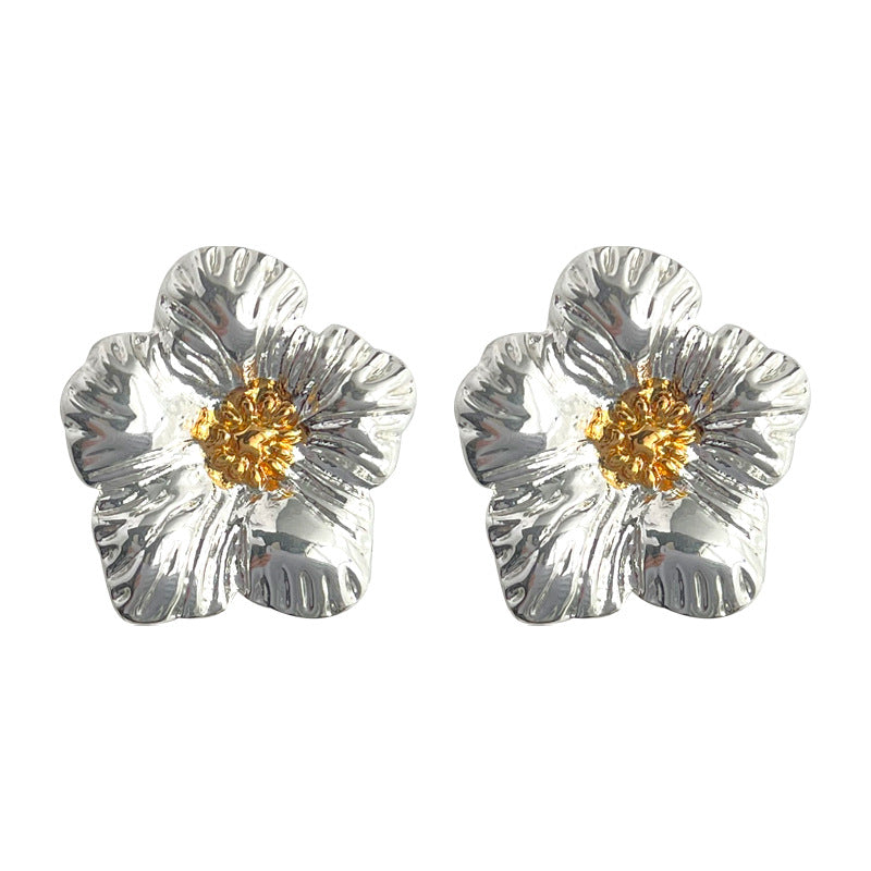 C관 - 투톤 플라워 백금 도금간결한 귀걸이 [4614] 24.07-3