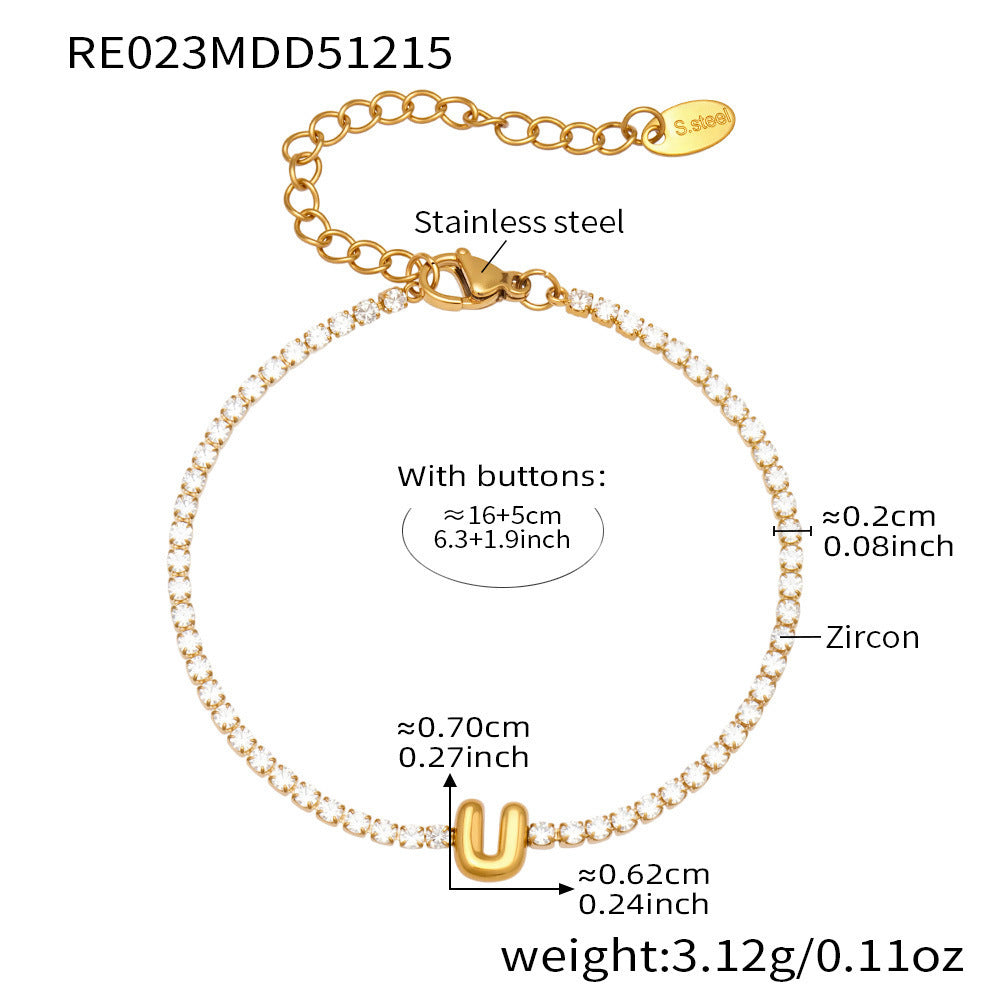 D관 - 스테인리스 스틸 18K 도금 알파벳 큐빅 팔찌 [RE023] 25.12-3