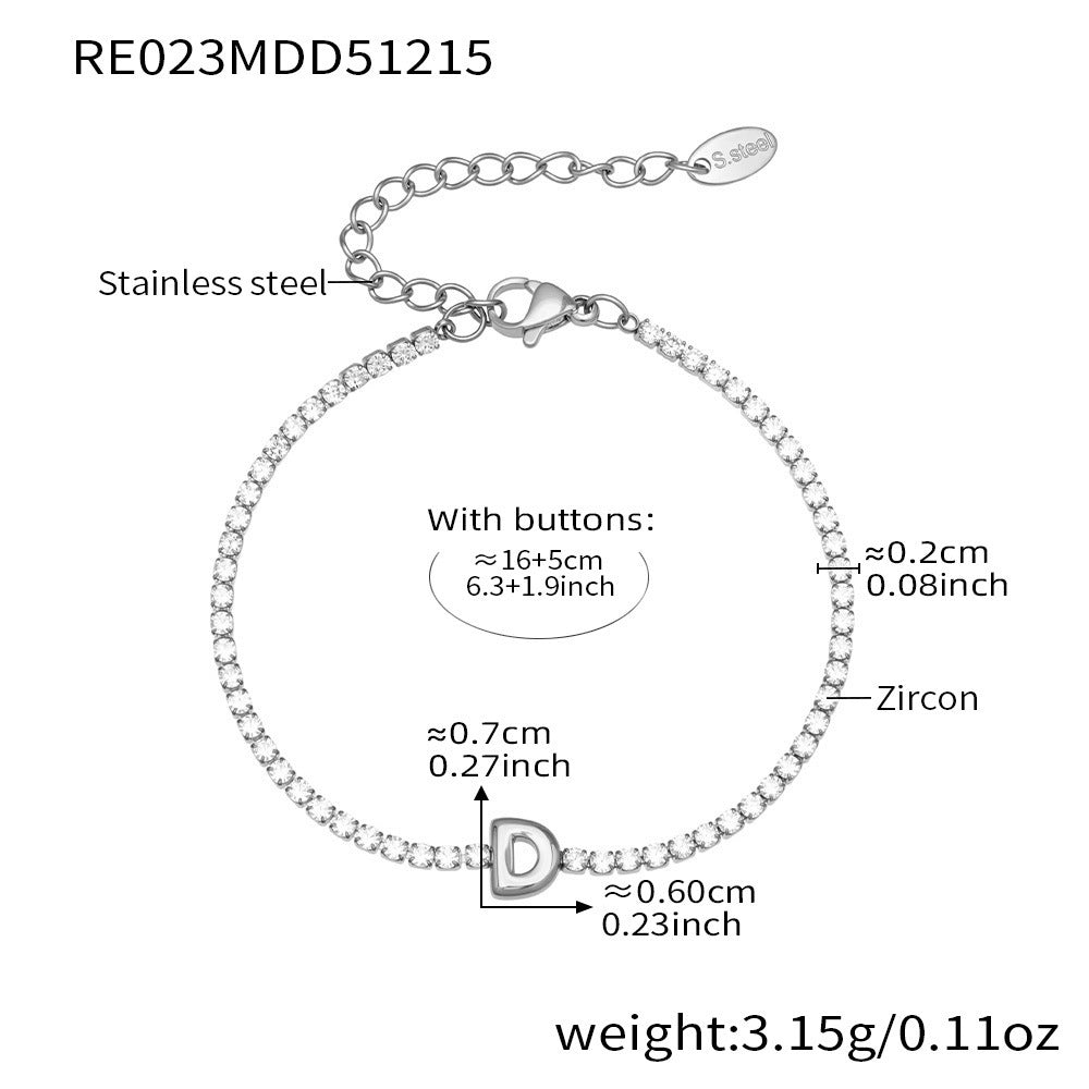 D관 - 스테인리스 스틸 18K 도금 알파벳 큐빅 팔찌 [RE023] 25.12-3