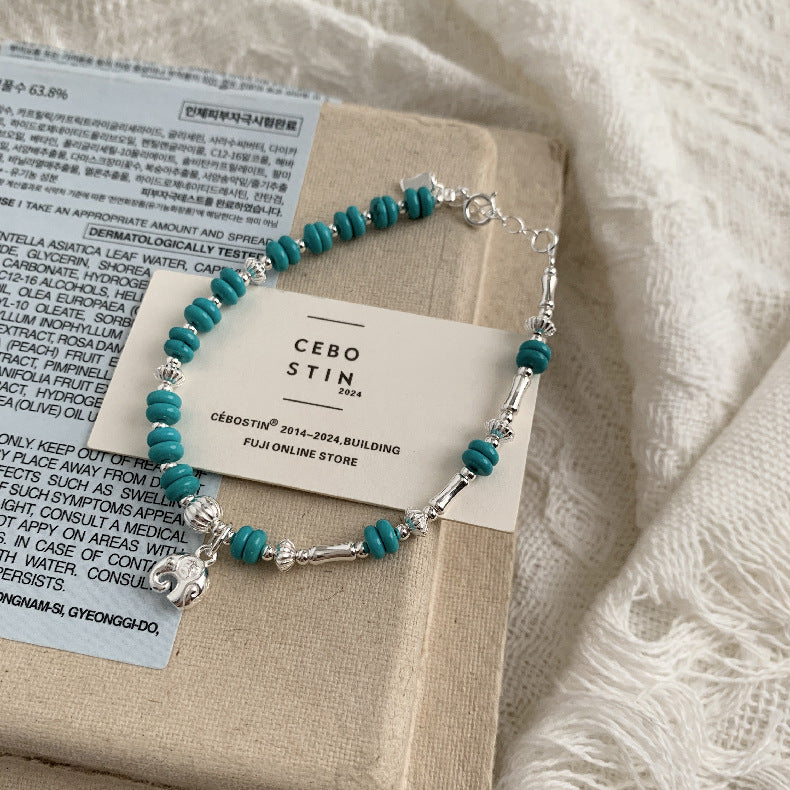 A관 - 925 실버 코끼리 펜던트 천연석 비즈 팔찌 [1547-1548] 25.11-2