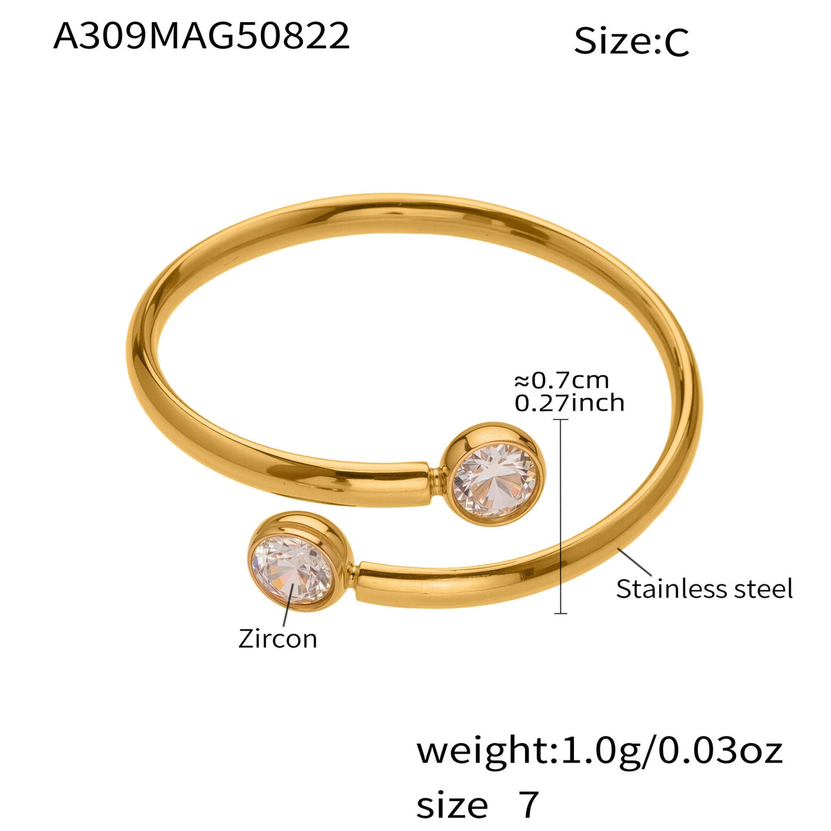 D관 - 큐빅 스테인리스 스틸 18K 골드 도금 반지 [A309-A312-A313] 25.09-4