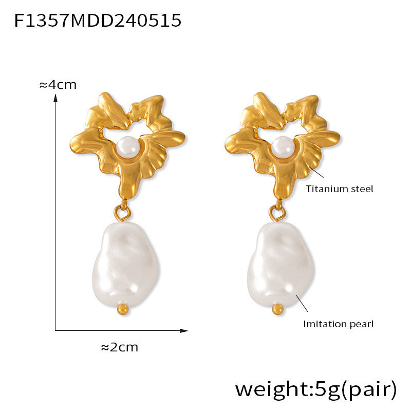 D관 - 티타늄 스틸 18K 도금 모조 진주 펜던트 귀걸이 [F1357] 24.05-4