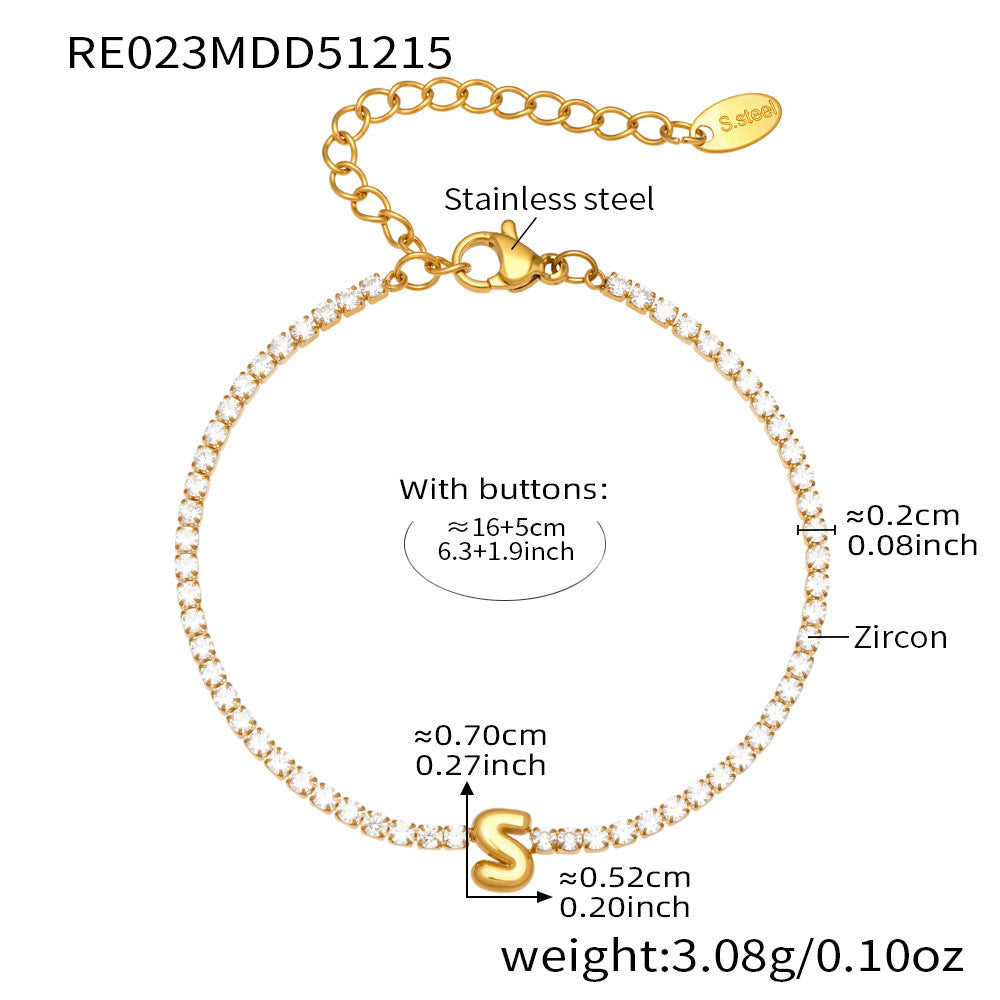 D관 - 스테인리스 스틸 18K 도금 알파벳 큐빅 팔찌 [RE023] 25.12-3