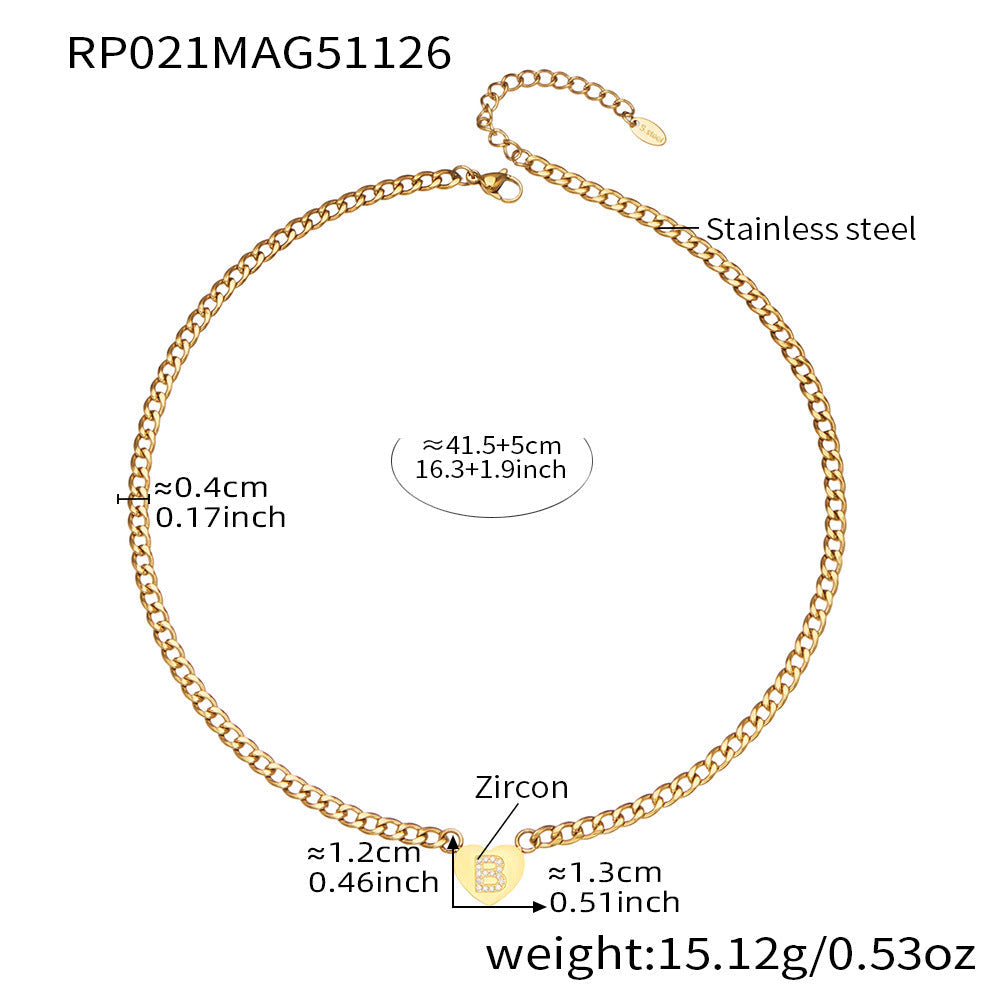 D관 - 스테인리스 스틸 하트 알파벳 큐빅 18K 도금 펜던트 목걸이 [RP021] 25.12-1