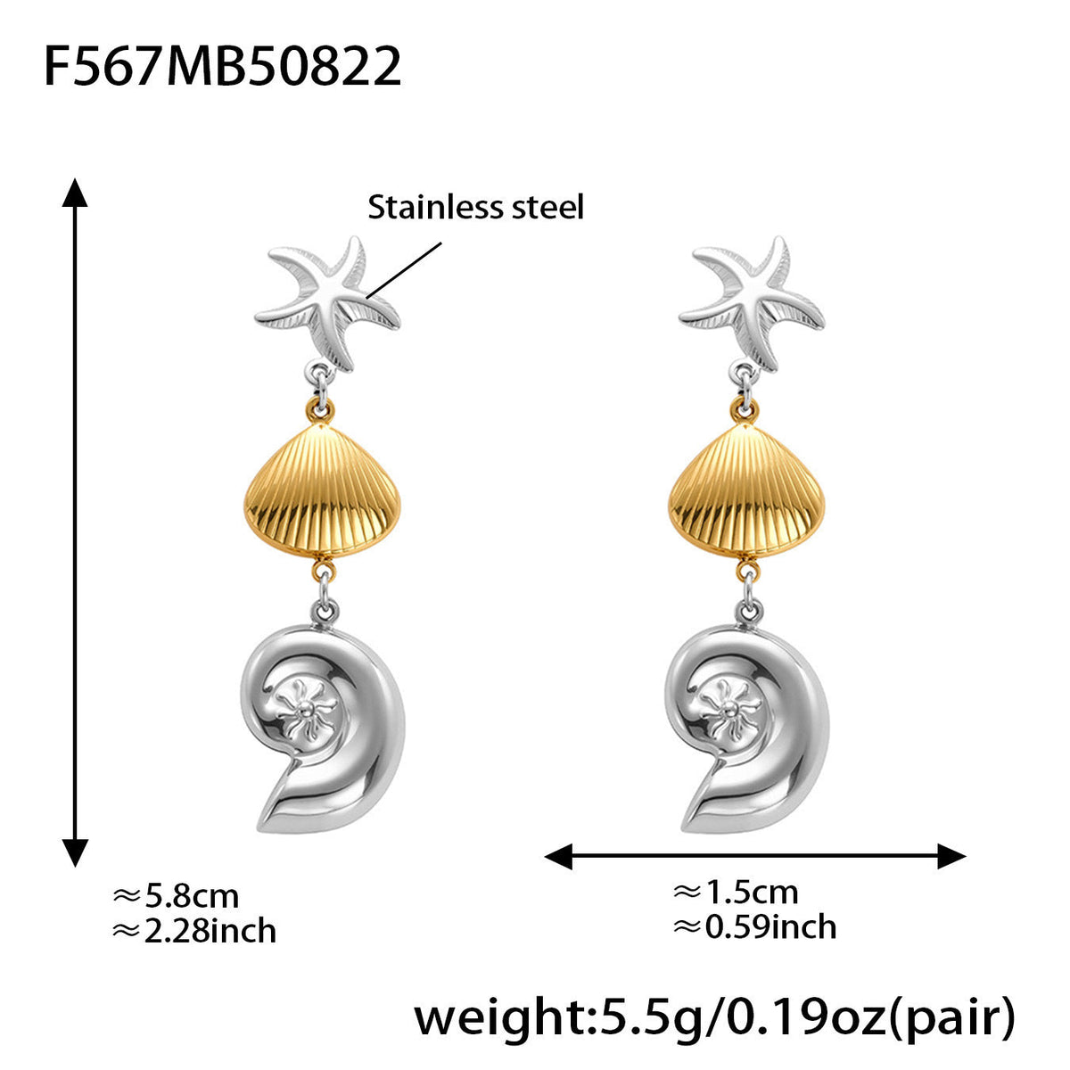 D관 - 스테인리스 스틸 18K 도금 조개 불가사리 디자인 귀걸이 [F567-F576] 25.08-5