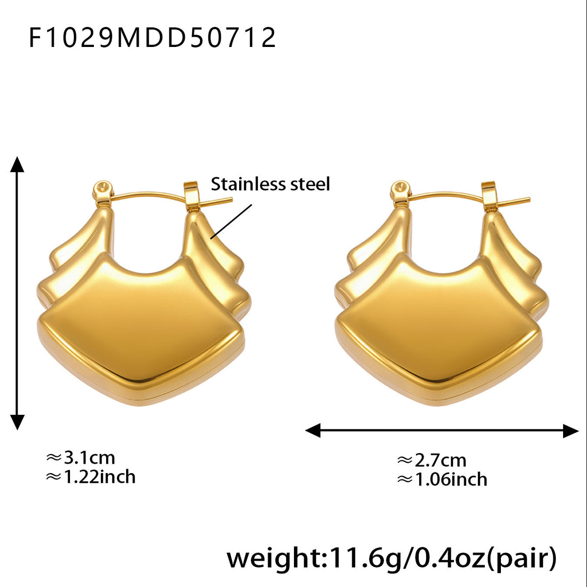 D관 - 18K 도금 기하학 디자인 스테인리스 스틸 귀걸이 [F1029-F1030-F166] 25.07-3