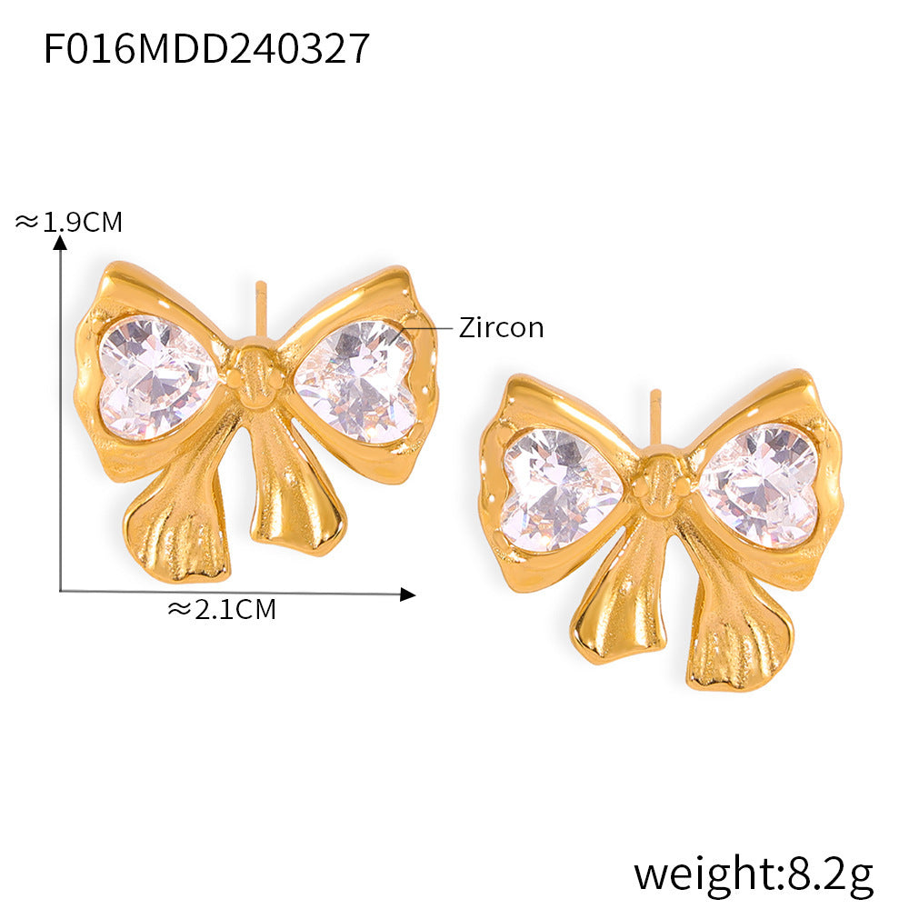 D관 - 레트로 하트 꼬임 펜던트 큐빅 리본 귀걸이 티타늄 스틸 목걸이 [F016-P023] 24.04-2
