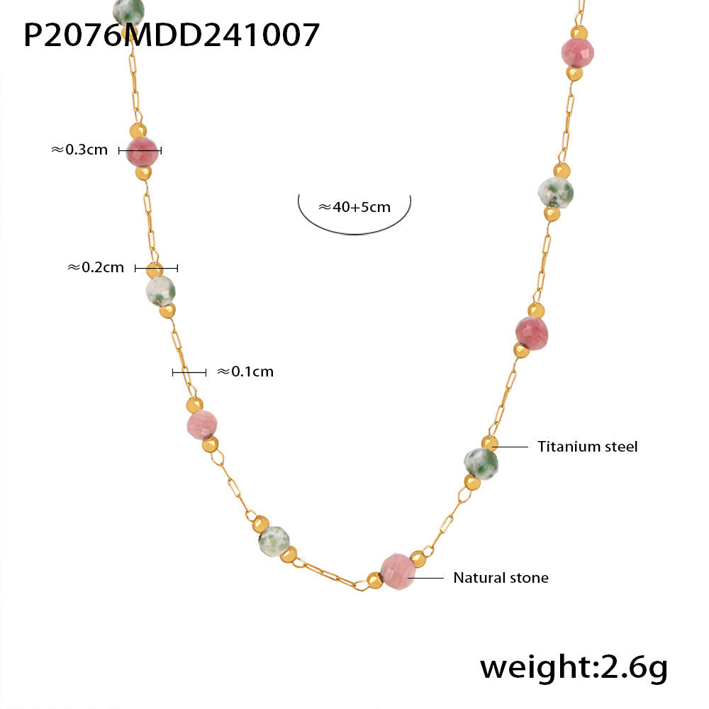 D관 - 18K 도금 천연 라피스 비즈 핸드메이드 티타늄 스틸 이중 체인 목걸이 [P2076-P1694] 24.10-2