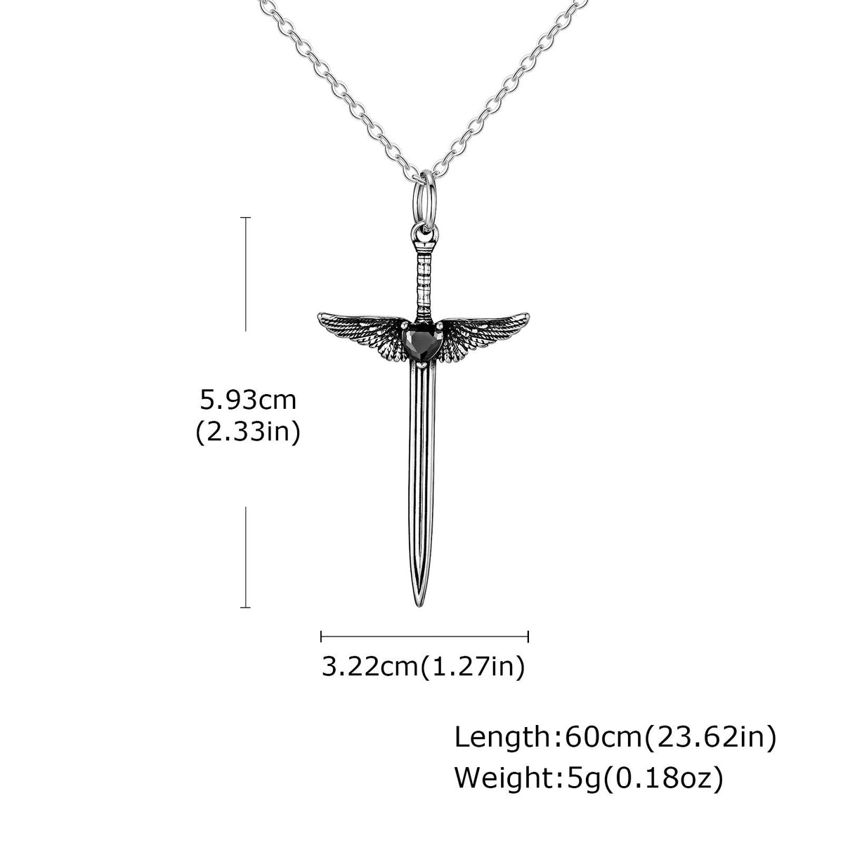 G관 - 스테인리스 스틸 블랙 소드 날개 펜던트 목걸이 [PN-2245] 25.10-4