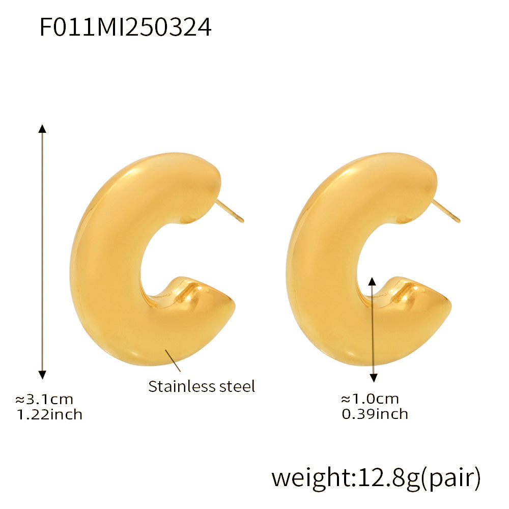D관 - C형 디자인 스테인리스 스틸 18K 도금 귀걸이 [F350] 25.04-1