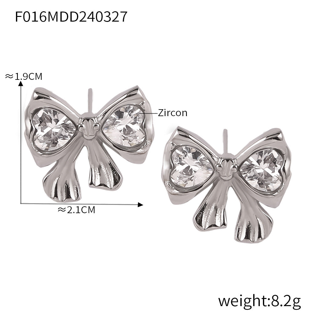 D관 - 주름 큐빅 리본 스테인리스 스틸 18K 도금 귀걸이 [F1192] 25.01-1