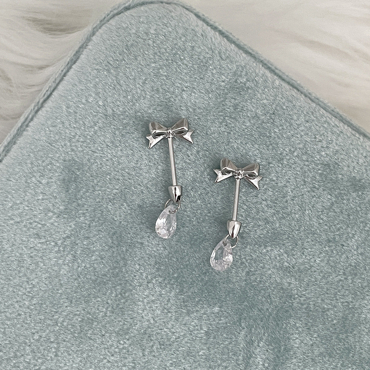 A관 - 티타늄 스틸 리본 하트 물방울 큐빅 귀걸이 [EH-4096] 25.10-1