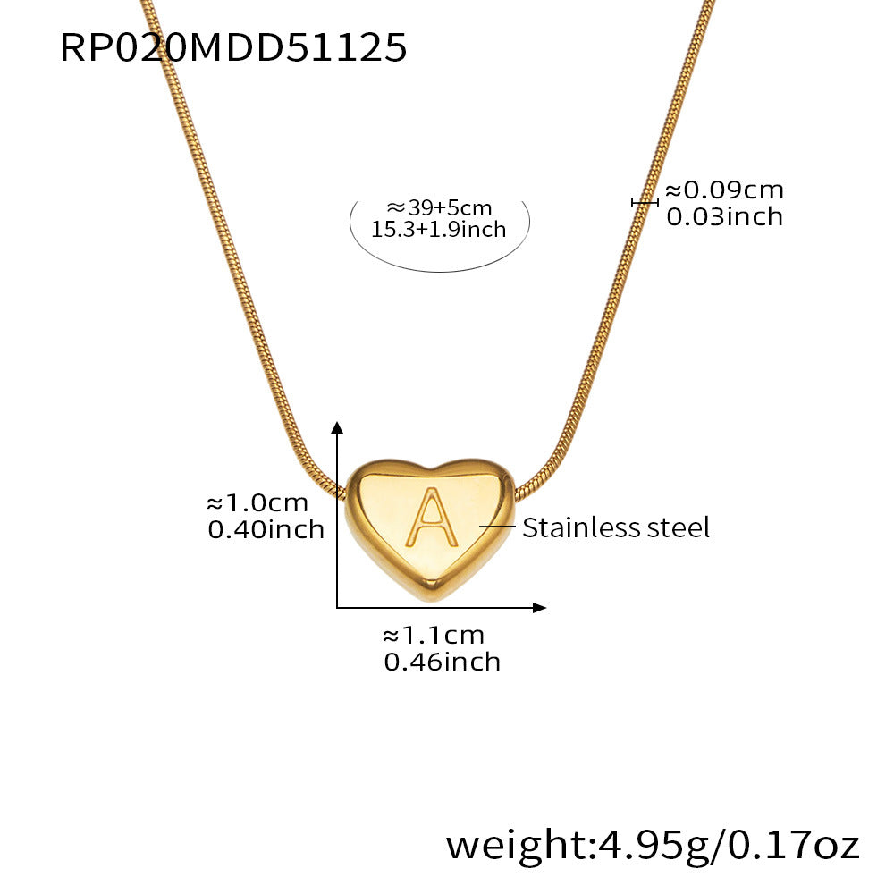 D관 - 스테인리스 스틸 18K 도금 알파벳 하트 펜던트 목걸이 [RP020] 25.12-1