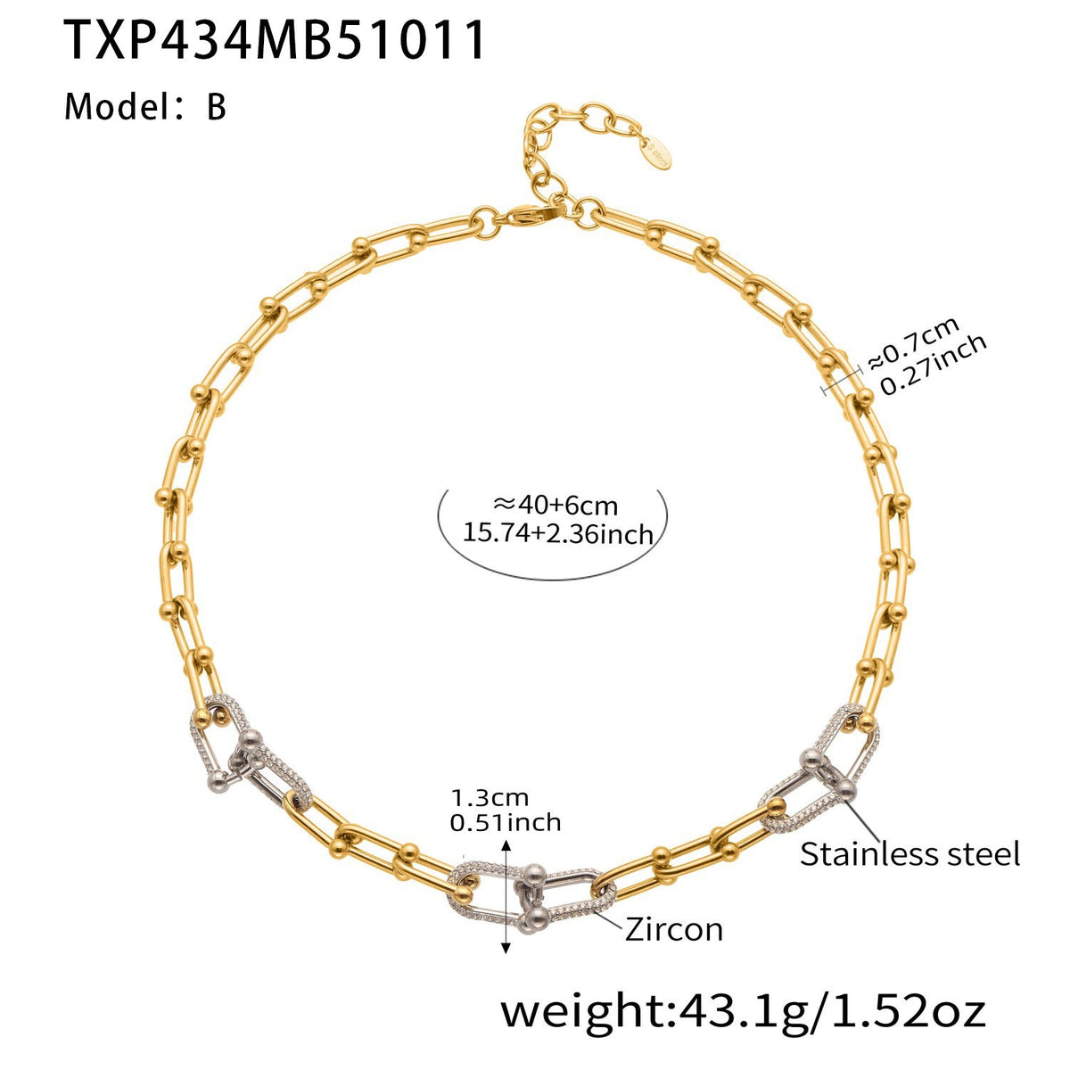 D관 - 스테인리스 스틸 18K 도금 말굽 버클 큐빅 목걸이 팔찌 귀걸이 [TXP434-TXE434-TXF434] 25.10-3