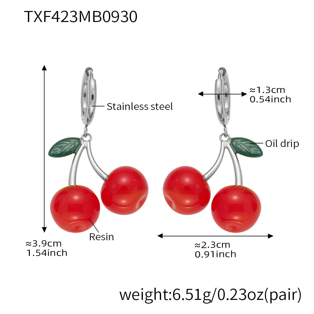 D관 - 스테인리스 스틸 체리 과일 펜던트 목걸이 귀걸이 [TXP423-TXF423] 25.10-2