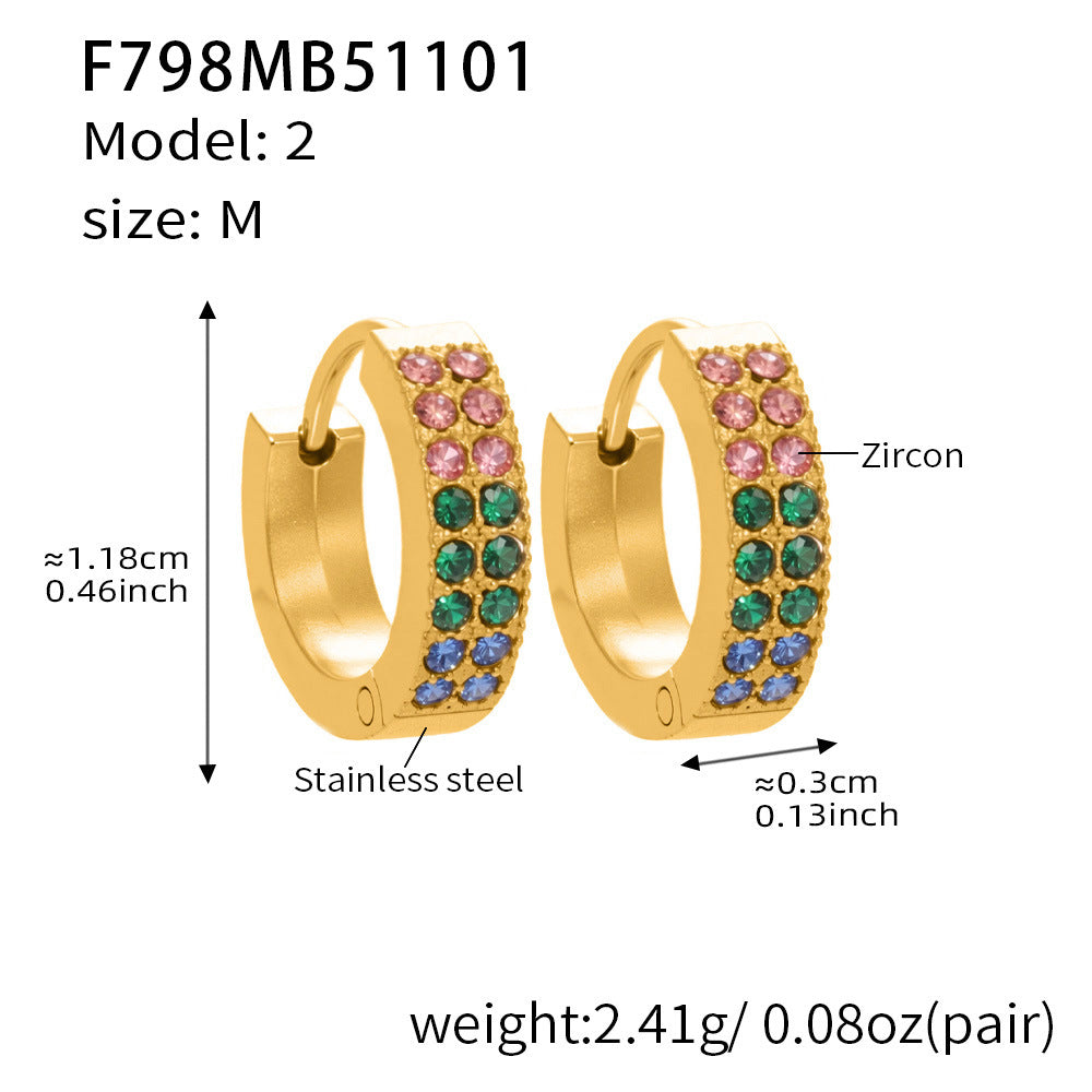 D관 - 스테인리스 18K 도금 C자형 멀티컬러 큐빅 귀걸이 [F798] 25.11-1