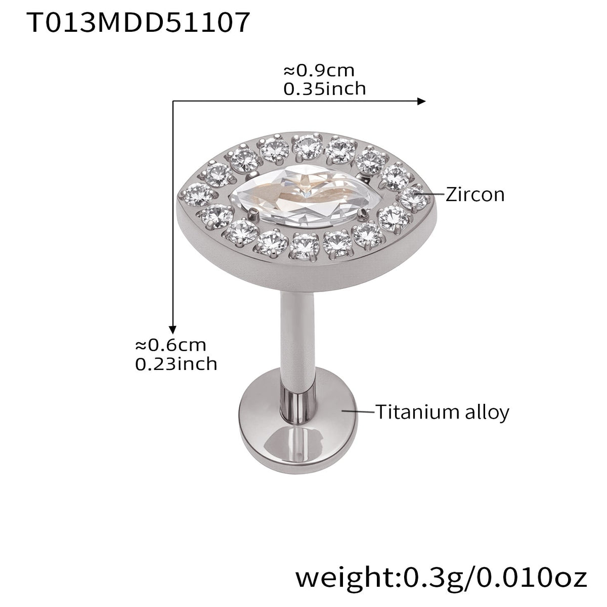 D관 - 티타늄 합금 스틸 입술용 단품 피어싱 [T009] 25.11-2