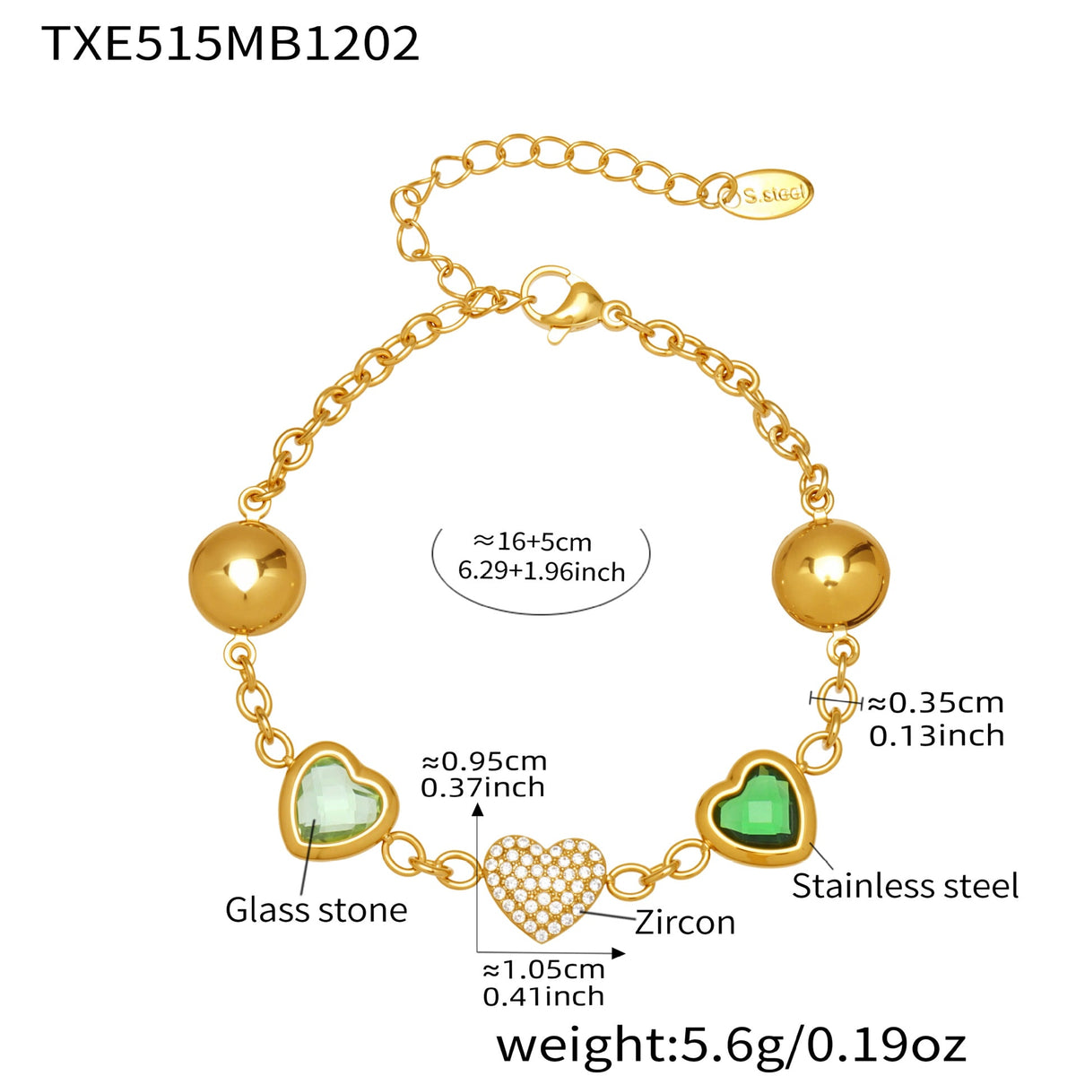 D관 - 컬러 레진 큐빅 하트 18K 도금 스테인리스 스틸 목걸이 팔찌 [TXP515] 25.12-2